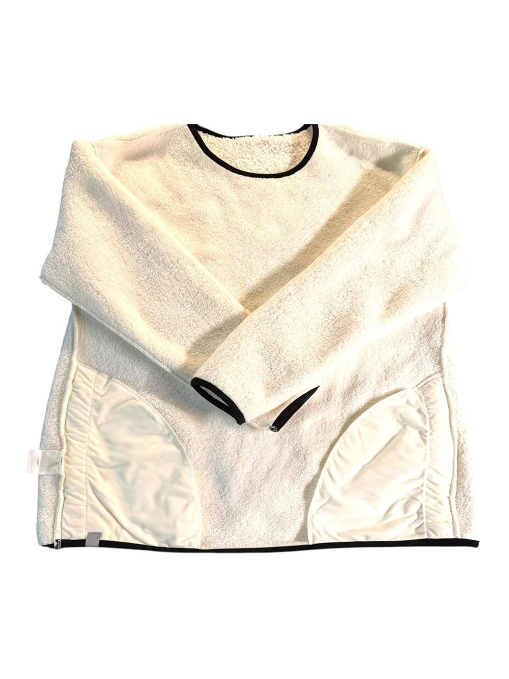 Lands' End Cozy Sherpa Fleece Crewneck Pullover Sweatshirt Ivory Medium EUC - Picture 5 of 7